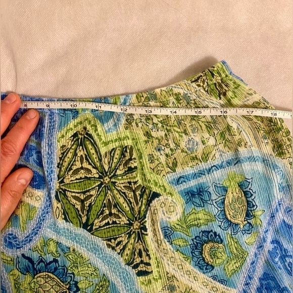 Blue and Green Pleated A-Line Midi Skirt - Picture 4 of 5